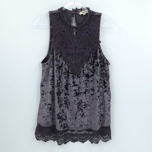 Entro Sz Small‎ Top Deep Purple Crushed Velvet Goth Whimsigoth Lace Scallop Hem